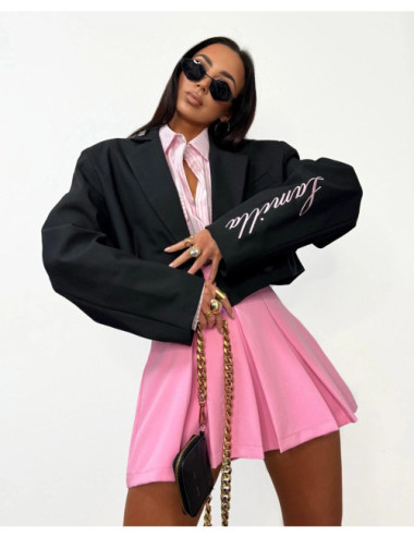 Kurzer Oversize-Blazer mit rosa Lamilla-Logo – Schwarz