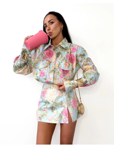 Rock-Shorts mit Schlitz und Blumenmuster Lamilla – Hellblau