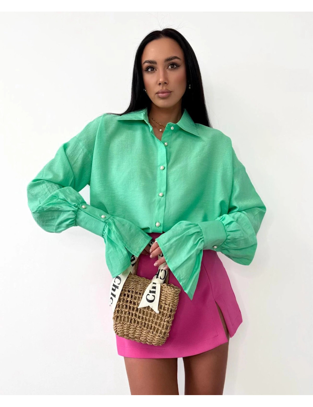 Bluse mit weiten Manschetten von La Milla- Grün
