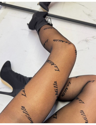 Schwarze Strumpfhose mit La Milla-Print