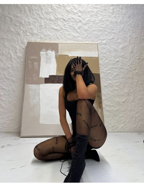 Schwarze Strumpfhose mit La Milla-Print