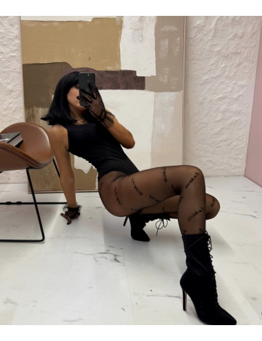 Schwarze Strumpfhose mit La Milla-Print