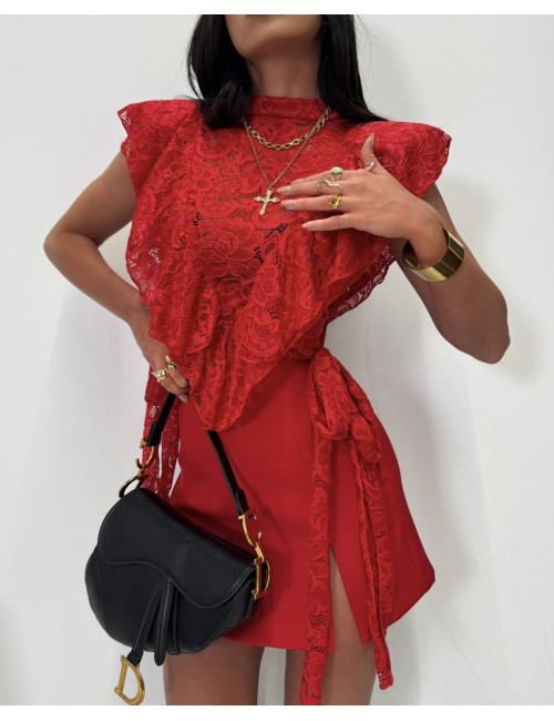 Spitzenbluse Paris mit Bindung – Rot