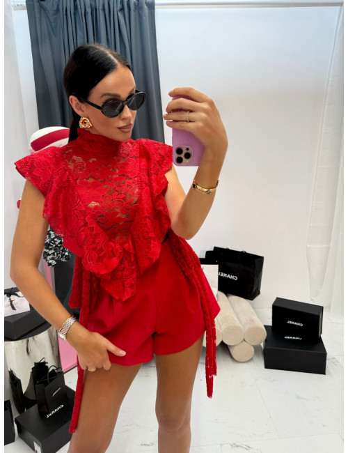 Spitzenbluse Paris mit Bindung – Rot