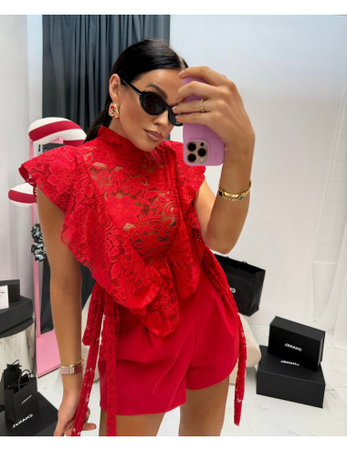 Spitzenbluse Paris mit Bindung – Rot