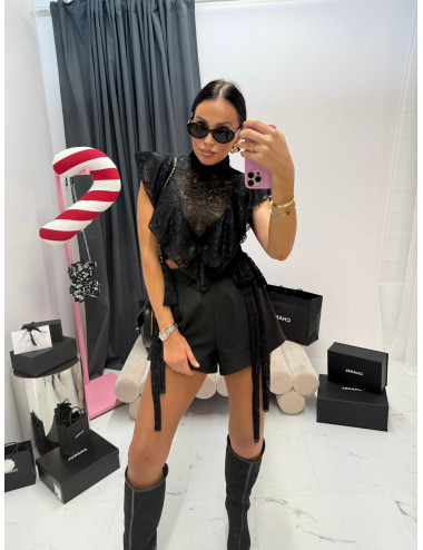 Spitzenbluse Paris mit Bindung – Schwarz