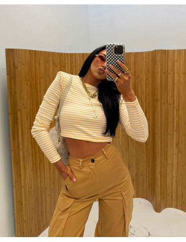 Bluse Strips orange-weiß