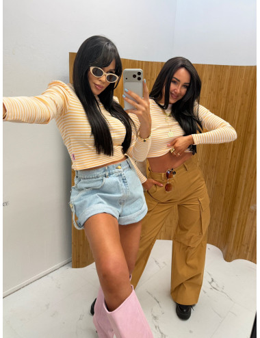 Bluse Strips orange-weiß