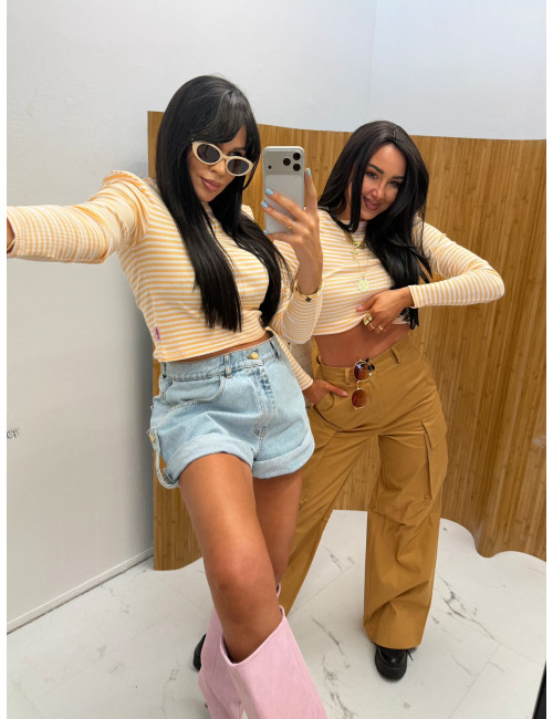 Bluse Strips orange-weiß