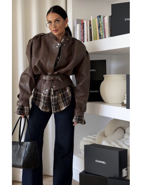 LA MILLA Premium-Jacke mit Gürtel – Schokoladenbraun